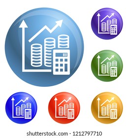 Money graph icons set vector 6 color isolated on white background