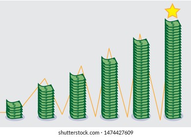 money graph illustration on gray background.