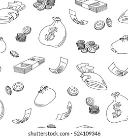 Money graphic black white sketch seamless pattern illustration vector