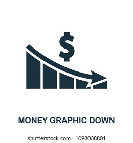 Money Graphic Down icon. Flat style icon design. UI. Illustration of money graphic down icon. Pictogram isolated on white. Ready to use in web design, apps, software, print