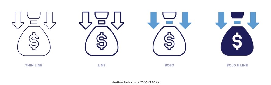 Money graphs icon in 4 different styles. Thin Line, Line, Bold, and Bold Line. Duotone style. Editable stroke.