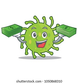 With money green bacteria mascot cartoon