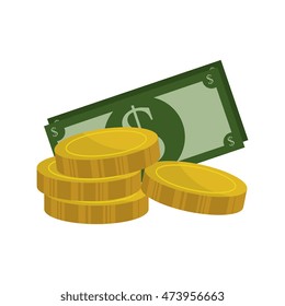 money green bills and coins cash finance and economy symbol vector illustration