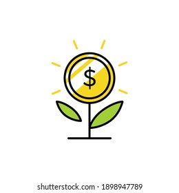 money grow coin leaf growth investment sprout flower logo vector icon illustration