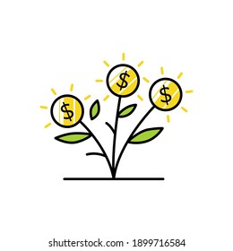 Money Grow Coin Leaf Growth Investment Sprout Flower Logo Vector Icon Illustration