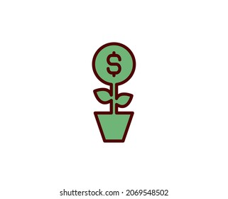 Money grow line icon on white background