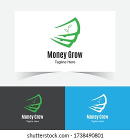 Modelo de diseño de logotipo de crecimiento del dinero - Logotipo de aumento del dinero. la hoja de moneda brota dinero crecimiento inversión icono ilustración.