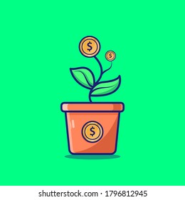 money growing investment plant illustration icon, premium icon illustration, EPS 10, vector flat illustration.