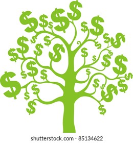 money growing on trees, dollars isolated on White background. Vector illustration