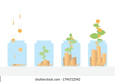 Money growing plant in the savings jar