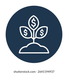 Money grows in a soil mound. Icon symbol illustration