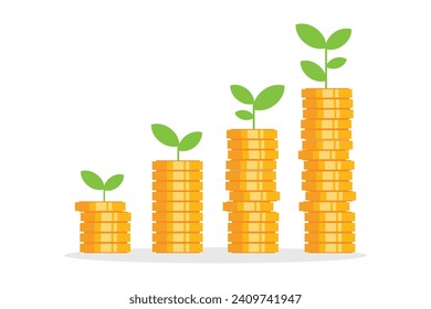 Money grows. Money tree plant with coin. Business profit investment, finance education, business income, business development concept. vector icon. flat cartoon minimal style.