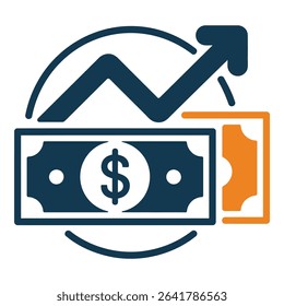 Money growth chart with dollar bill isolated on white background
