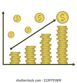 Money growth concept. Stacks of gold coins like income graph,bitcoin graph success,success economy finance  
