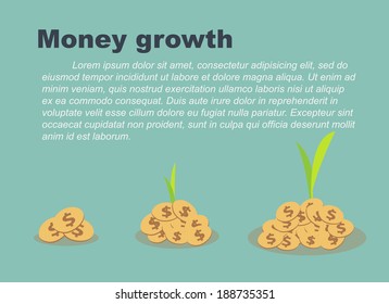 Money growth concept,trees growing on piles of coins 
