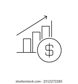 Money growth. Dollar increase chart icon line style isolated on white background. Vector illustration