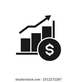 Money growth. Dollar increase chart icon flat style isolated on white background. Vector illustration