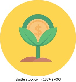 money growth flat vector colour icon