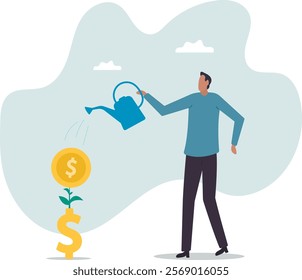 Money growth, growing investment profit or retirement pension fund, increase wealth and earning, income or revenue.business concept.flat character.