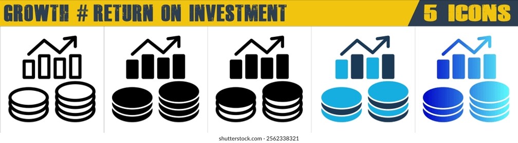 Money Growth icon with 5 styles (outline, solid, mixed, duotone and solid gradient)