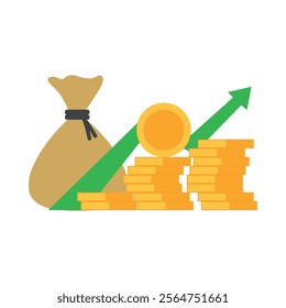 Money growth icon. Money bag, gold, banknote. Money bag flat vector illustration.