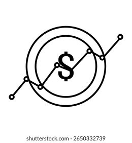 Ícone de crescimento monetário. Moeda com seta de aumento vetor ilustração. Símbolo gráfico ascendente de lucro e receita. Sinal de financiamento e investimento
