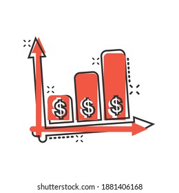 Money growth icon in comic style. Arrow progress cartoon vector illustration on white isolated background. Career splash effect business concept.