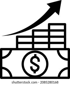 icono de crecimiento monetario. aumentar el vector de dinero.