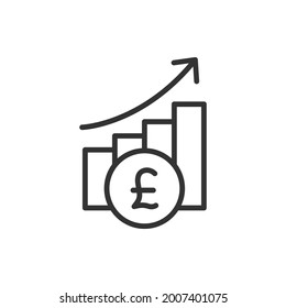 Money growth icon line style. Pound increase graph symbol concept isolated on white background. Vector illustration