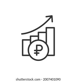 Money growth icon line style. Ruble increase graph symbol concept isolated on white background. Vector illustration