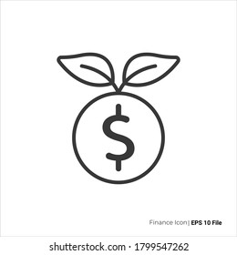 Money growth icon outline. Money growth icon vector design. Money with tree logo illustration. isolated on white background