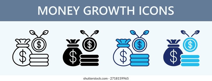 Conjunto de iconos de crecimiento de dinero Colección de estilo múltiple