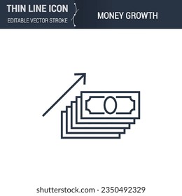 Money Growth Icon - Thin Line Business Symbol. Perfect for Web Design. High-Quality Outline Vector Concept. Premium, Minimalist, Elegant Logo