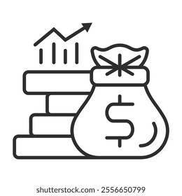Money growth icon, Trading symbol outline icon, editable vector illustration and transparent graphic element. Isolated on white background