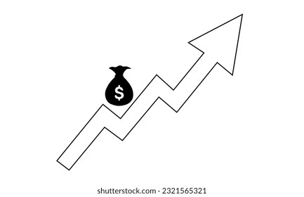 Money growth illustration vector, business growth, money shack with increasing arrow.