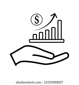 money growth increase hand icon. color editable .on white background
