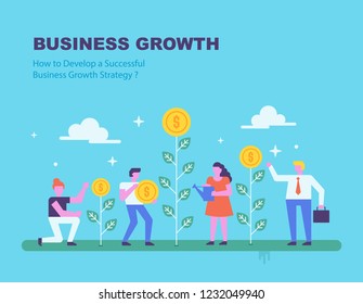 Money Growth. Investment Financial Concept. Business People Increasing Capital and Profits. Flat design vector illustration concept.