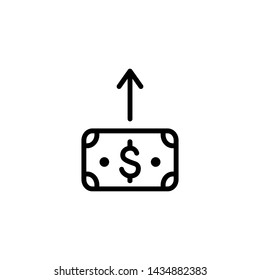 Money growth line icon. Cash, dollar bill, arrow up. Finance concept. Vector illustration can be used for topics like profit, value, tax