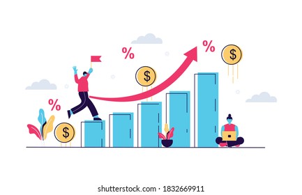 Money growth prediction and progress report illustration concept