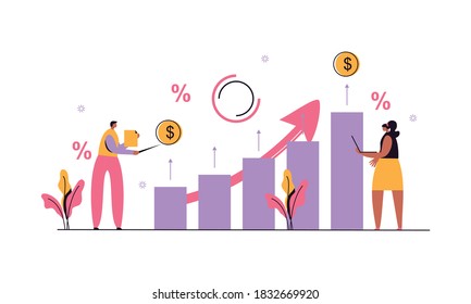 Money growth prediction and progress report illustration concept