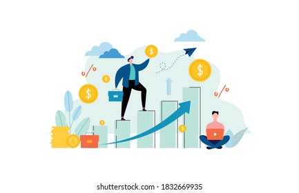 Concepto de predicción del crecimiento monetario y de ilustración de los informes de progreso