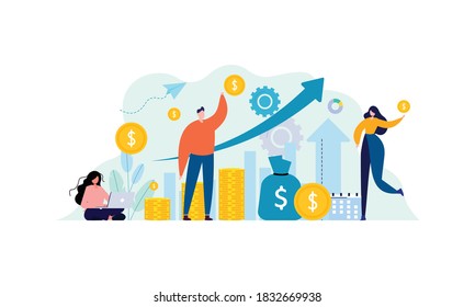 Money growth prediction and progress report illustration concept