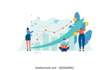 Concepto de predicción del crecimiento monetario y de ilustración de los informes de progreso