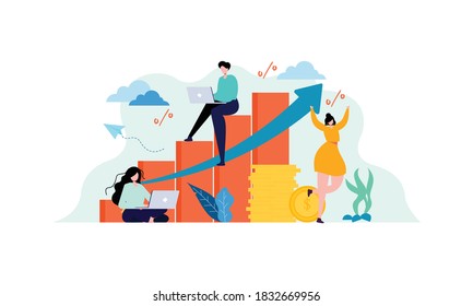 Concepto de predicción del crecimiento monetario y de ilustración de los informes de progreso