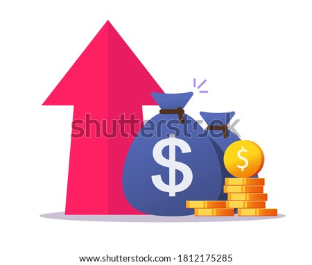 Money growth profit up arrow icon vector flat cartoon, cash benefit, economic inflation value increase, financial earning revenue interest rise symbol, economy investment, concept of budget boost