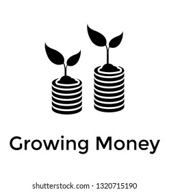 Money growth solid vector icon 