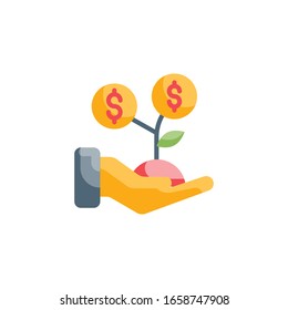 Ilustración plana vectorial del crecimiento monetario. Icono bancario y financiero