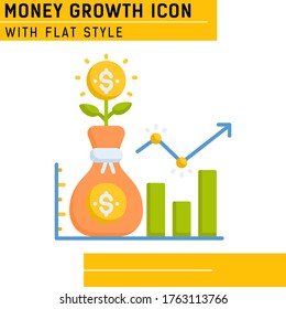 ilustración vectorial de crecimiento de dinero con estilo plano aislado en fondo blanco. Plantilla de diseño de ilustraciones vectoriales para gráficos, sitios web, web, aplicaciones móviles, impresión, negocios, finanzas y más. archivo EPS