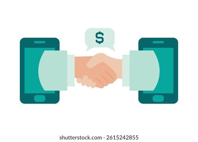 Money Guaranteed Digital Handshake Secure Agreement Mobile Payment Vector Financial Security Deal Icon