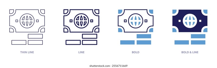 Money guides icon in 4 different styles. Thin Line, Line, Bold, and Bold Line. Duotone style. Editable stroke.